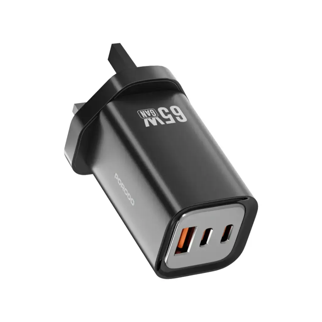 Porodo 65W Triple Output Quick Wall Charger - Black