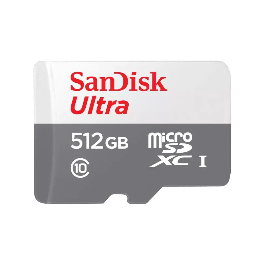 بطاقات ذاكرة SanDisk Ultra microSD سعة 512 جيجابايت بسرعة 100 ميجابايت/ثانية - أبيض ورمادي