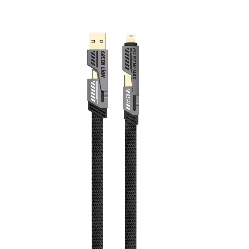 Green Lion 2 in 2 Braided Fast Charging Cable -  Gray