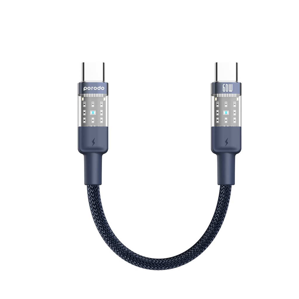 Porodo Braided 60W PD C to C Fast Charging Cable with Transparent Head 35cm