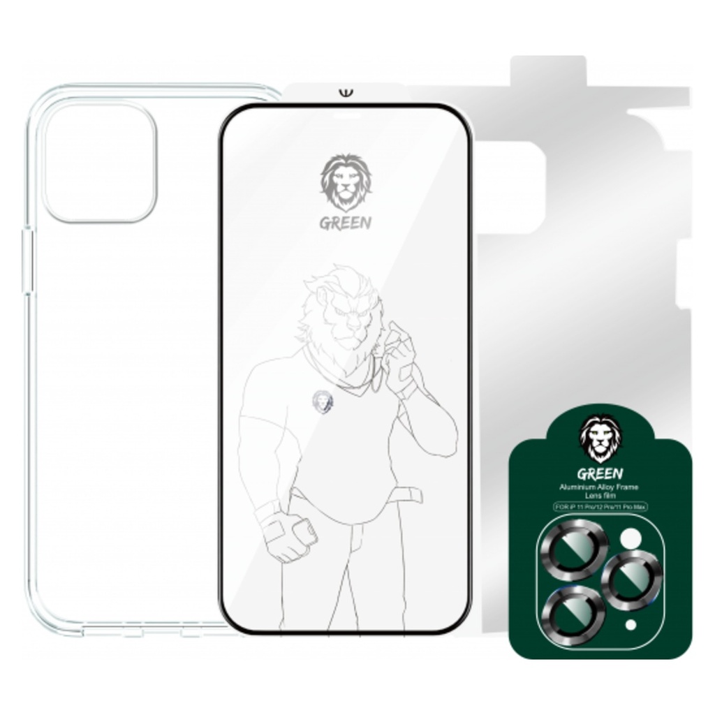 Green Lion 4-in-1 360° Protection Pack for iPhone 12 Pro – Silver