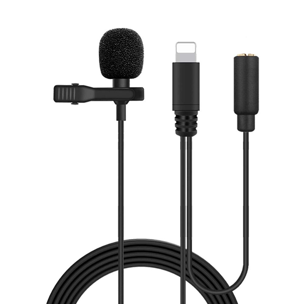 LIGHTNING Lavalier Microphone with Headphone playback interface & Easy Clip On