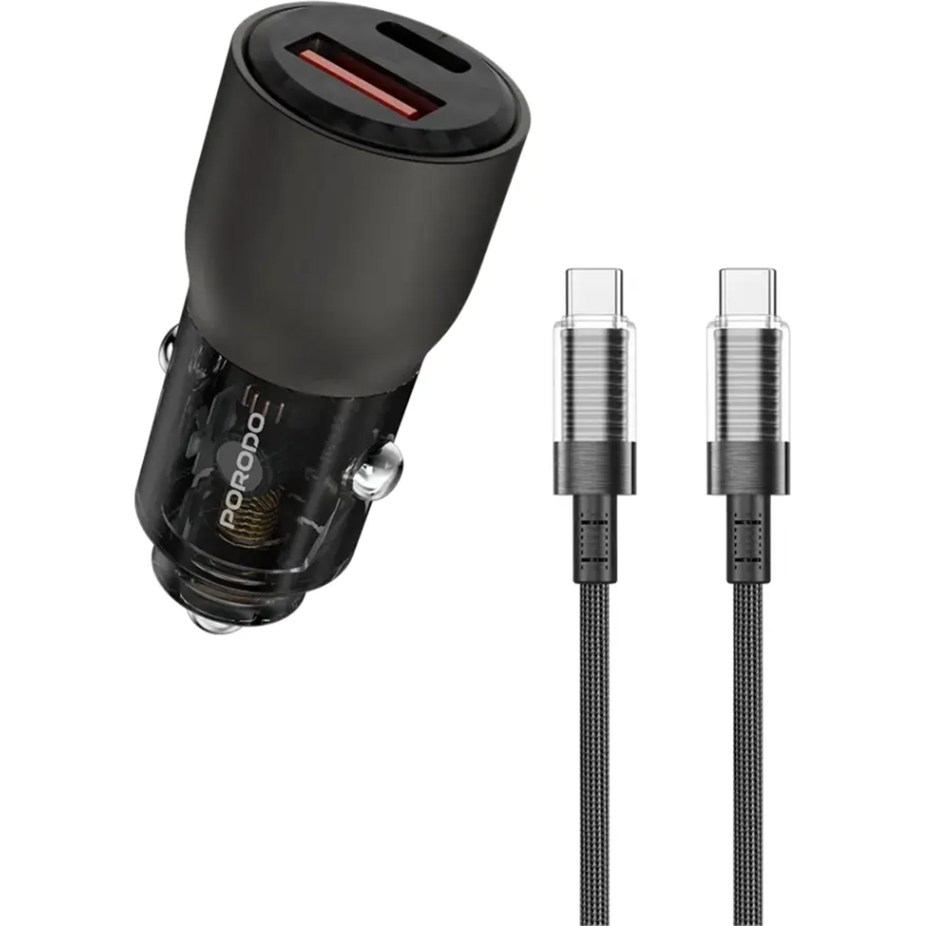 Porodo 95W Transparent USB-A + USB-C Car Charger