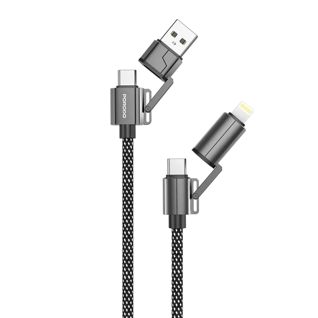 Porodo Zinc Alloy 1.2m-100W 4-in-1 Braided Cable