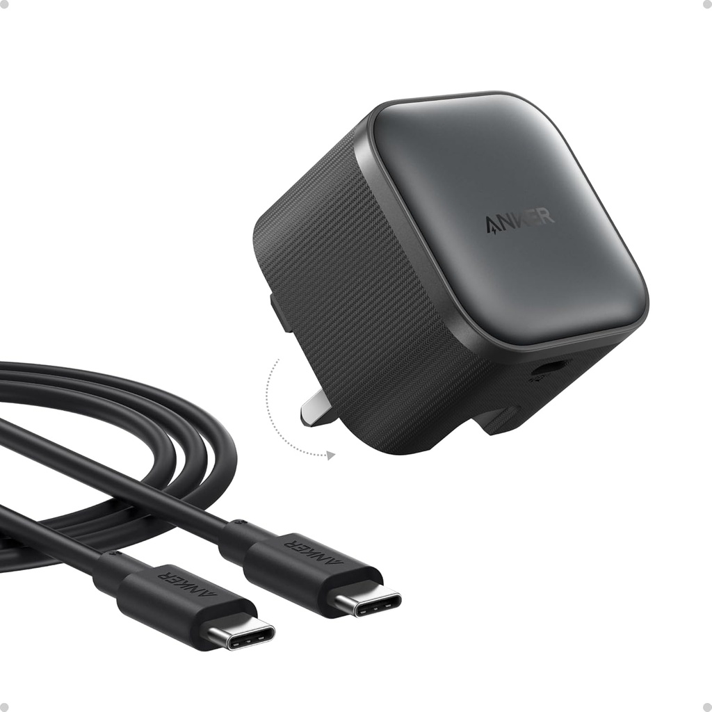 أنكر شاحن نانو USB-C بقدرة 45 واط مع كابل USB-C – أسود