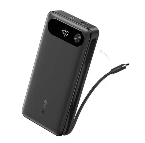 Anker Power Bank (20K 87W Built-In USB-C Cable) - Black Powerbank