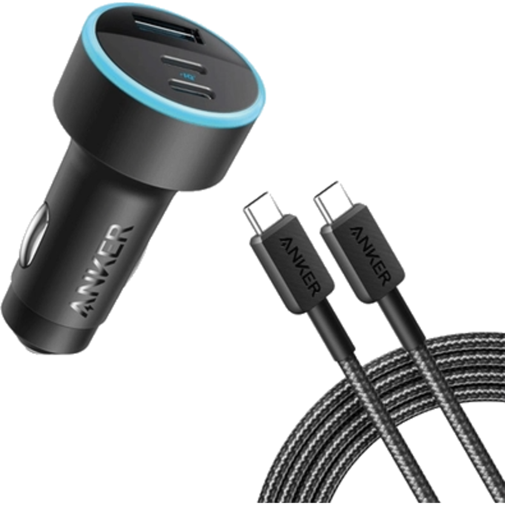 أنكر شاحن سيارة باور درايف 335 بقدرة 67 واط مع كابل USB-C بطول 3 أقدام – أسود