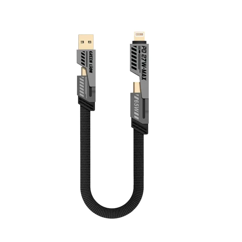 Green Lion 2 in 2 Braided Cable C to C+L and A to C+L 0.3m 65W - Grey