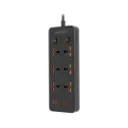 Porodo Blue 6 AC - Dual Switch Power Strip - Black