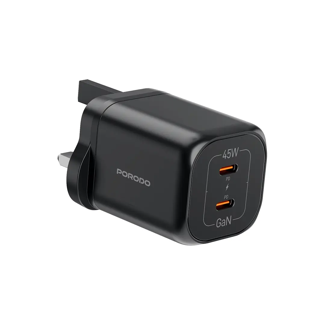 Porodo Dual USB-C Quick Charger-Black