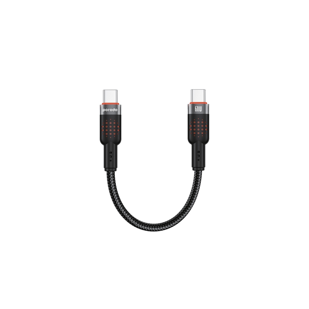 Porodo 60W USB-C to USB-C Braided Cable, 25cm – Black