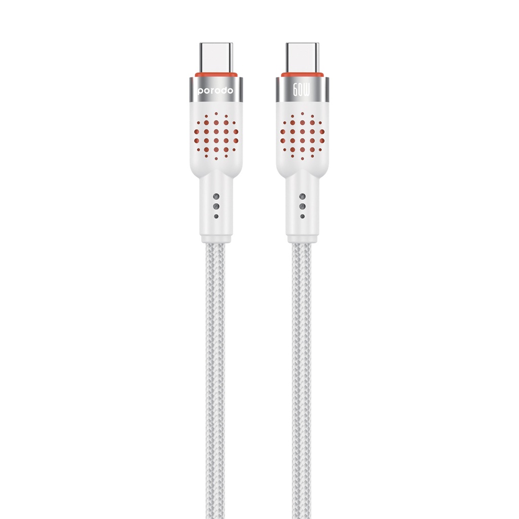 Porodo USB-C To USB-C Aluminum Braided Cable- White