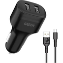 Green Lion Dual-Port 12W Car Charger with 1.2m USB-C Cable – Black