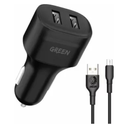 Green Lion Dual Port Car Charger 12W with PVC Micro USB Cable 1.2M - Black