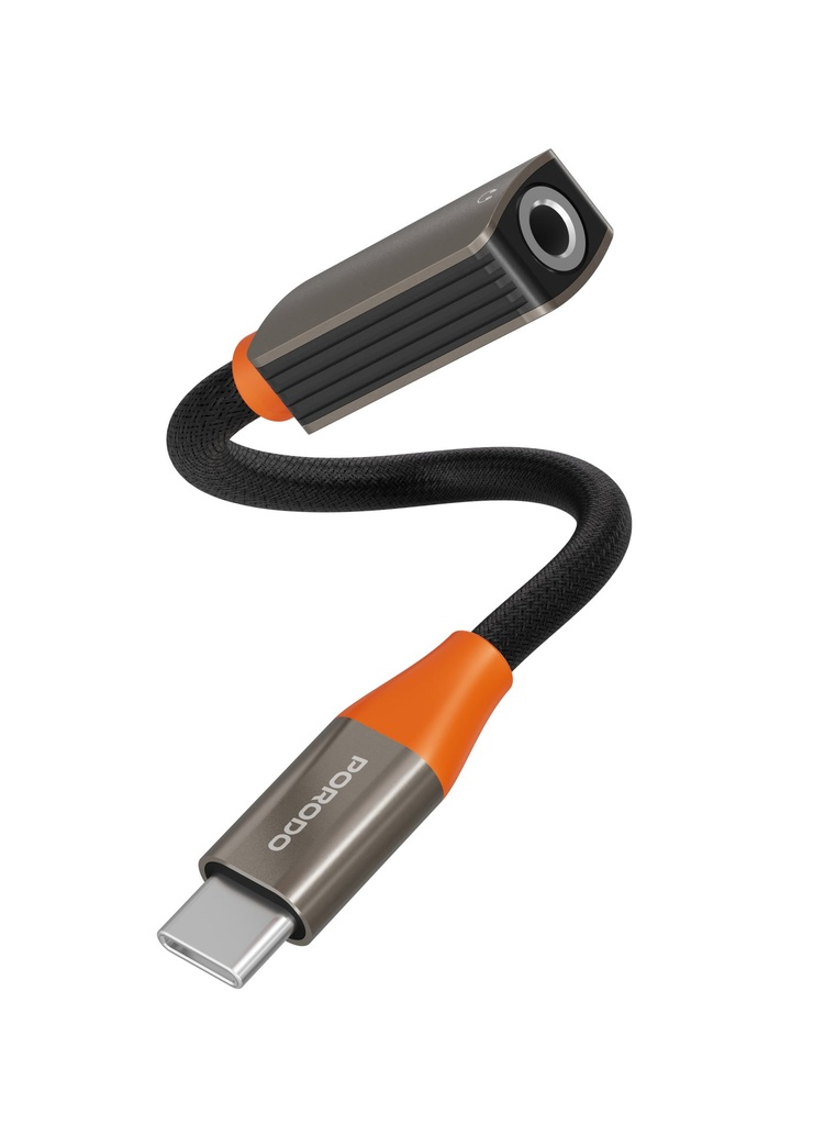 Porodo AudioLink USB-C To 3.5MM Audio Jack Adapter - Black Orange
