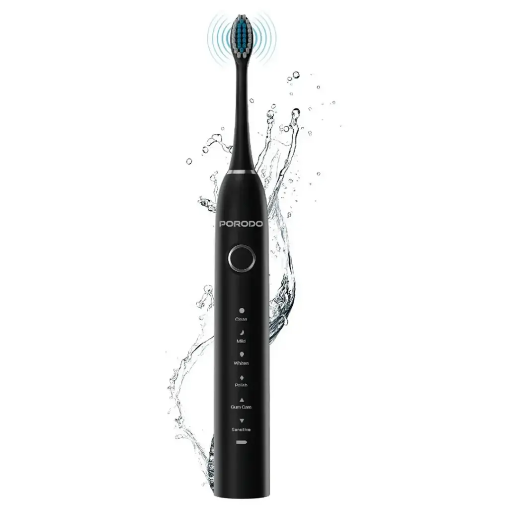 Porodo Lifestyle Smart Sonic 6-Mode Electric Toothbrush with 4 Brush Heads - Black