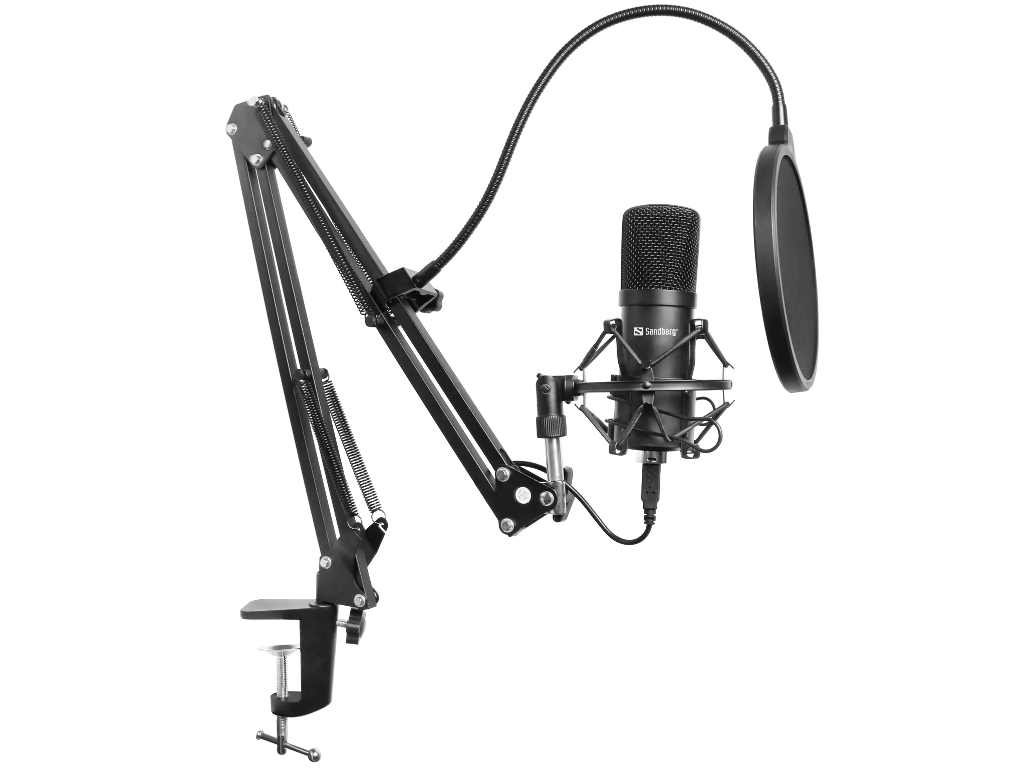 Sandberg Streamer USB Microphone Kit With Adjustable Desktop Arm - Black