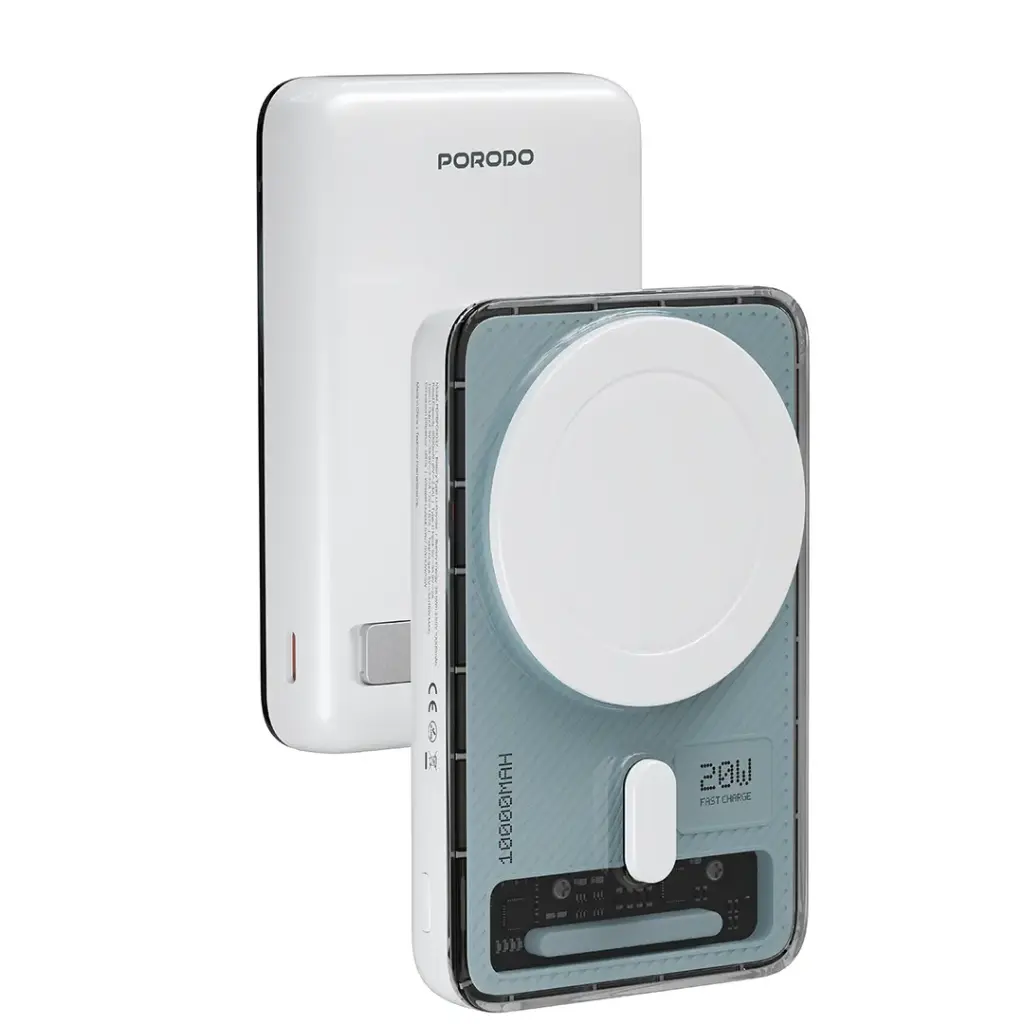 Porodo Sovo MagSafe 10k Power Bank with Charging LED Light - White