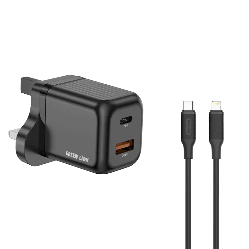 Green Lion 35W Gan Wall Charger with C to Lightning Cable - Black
