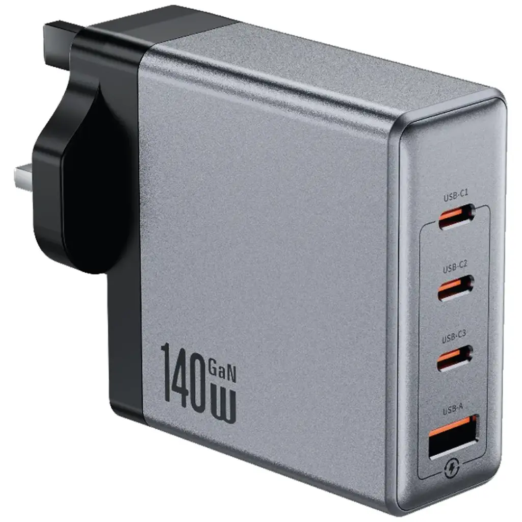 Green Lion GaN Premium UK Plug Wall Charger 140W - Gray
