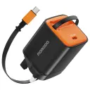 Porodo Tezpatro 45W GaN Charger with USB-C Retractable Cable - Black