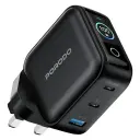 Porodo Nexora 100W 3-Port Wall Charger with LCD Display - Black