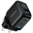 Porodo Nexora 65W 3-Port Wall Charger with LCD Display - Black