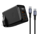 Porodo Gan 100W Multi-Port Wall Charger Real-Time Power Display USB-C to USB-C Cable 1M - Black