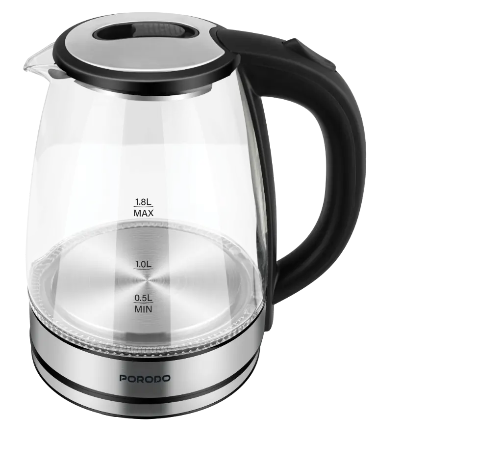 Porodo Pyro T1 Electric Glass Kettle 360° Rotating Base 1.8L - Clear