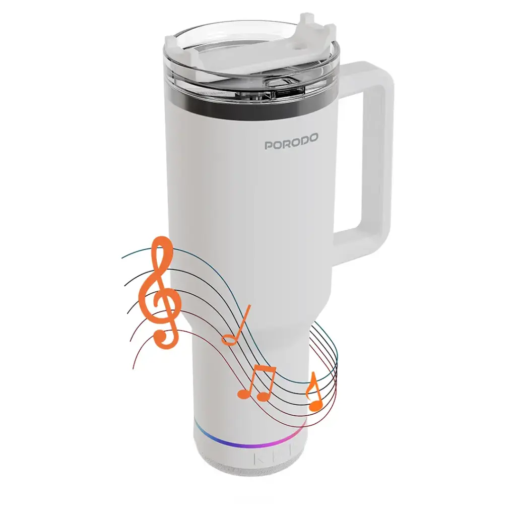 Porodo Lifestyle HydroTunes Bluetooth Speaker Tumbler - White