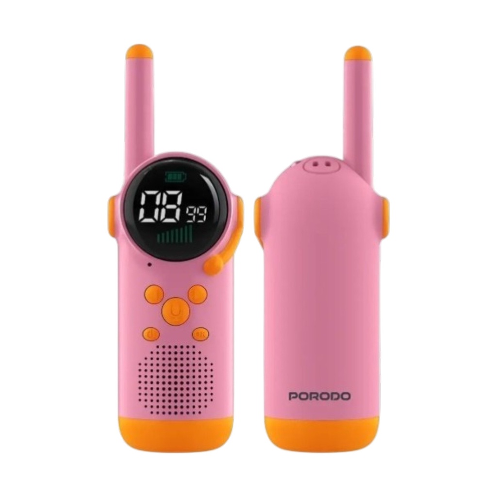 Porodo Kids Dual LCD Walkie Talkies with Flashlight & Keypad Child Lock - Pink