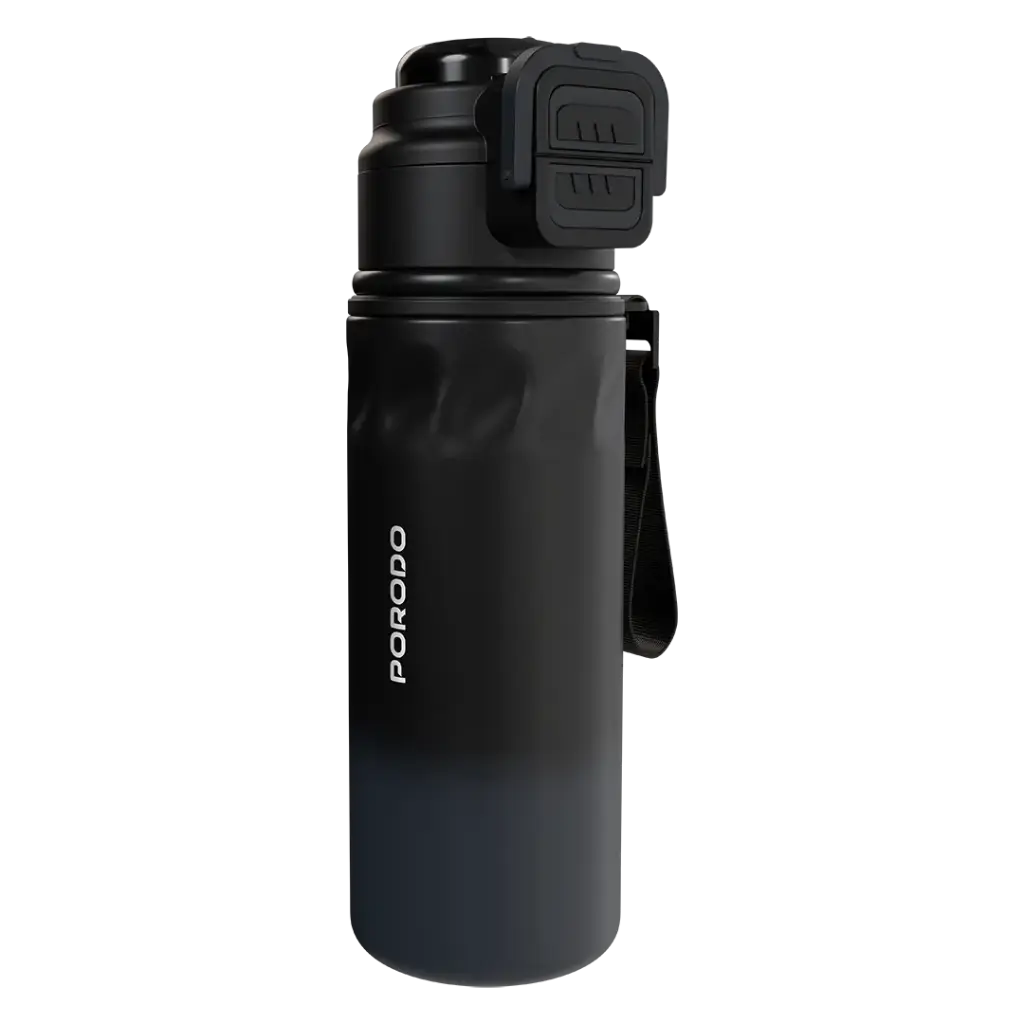 Porodo Lifestyle Powersip Sports Water Bottle with Strap Handle - Black