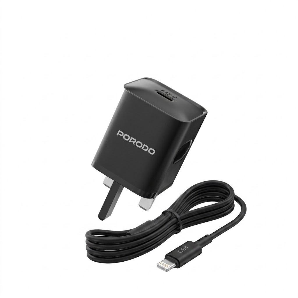 Porodo USB-C Power Delivery Wall Charger with Lightning Cable - Black
