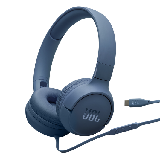 JBL Tune 520C USB-C Wired Headphones – High-Resolution Sound, JBL Pure Bass, EQ Presets, Lightweight Comfort – Blue