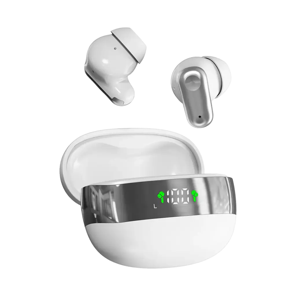 Porodo Soundtec Opera Wireless Earbuds with Digital Display - White
