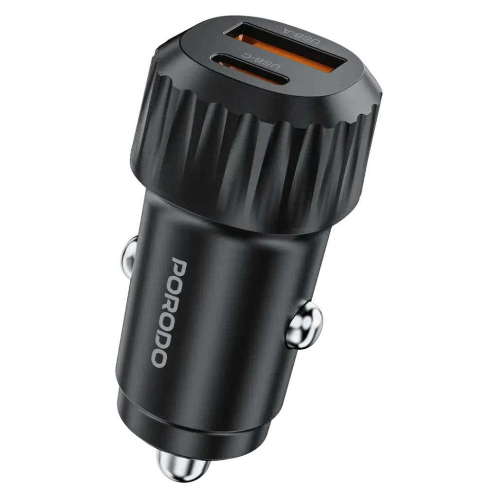 شاحن سيارة Porodo Electro بقدرة 60 واط ومنفذين مع كابل USB-C إلى Lightning