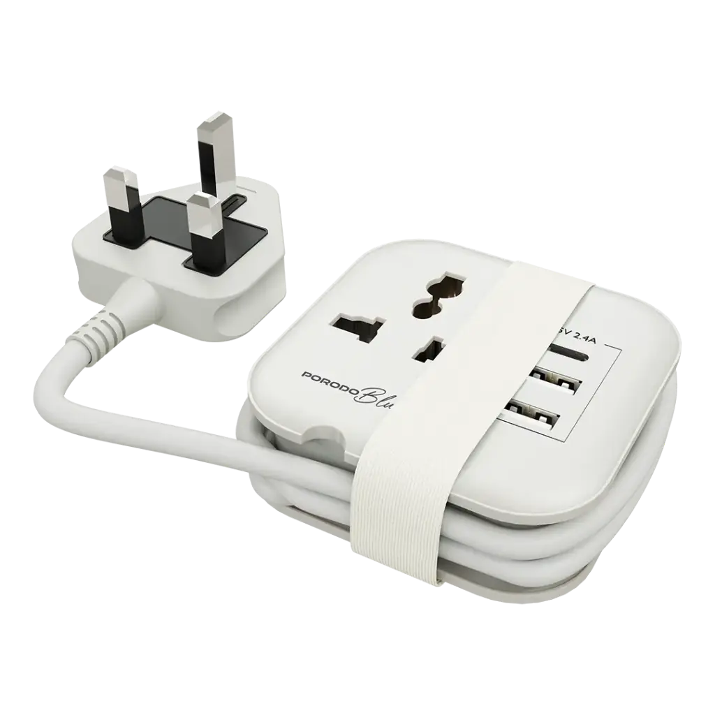 Porodo Blue Volga Multi-Port Universal AC Socket - White