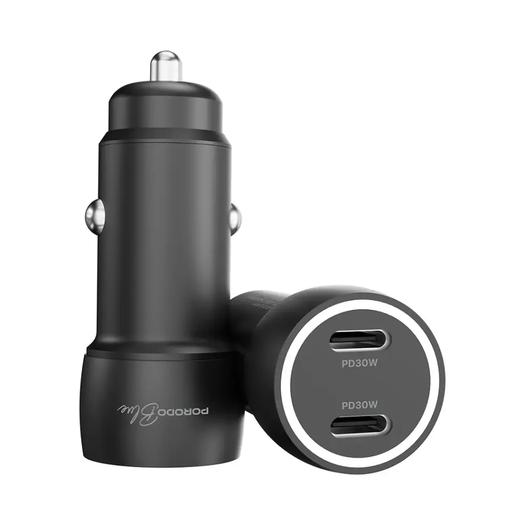 Porodo Blue Riva 60W Car Charger with USB-C to USB-C Cable