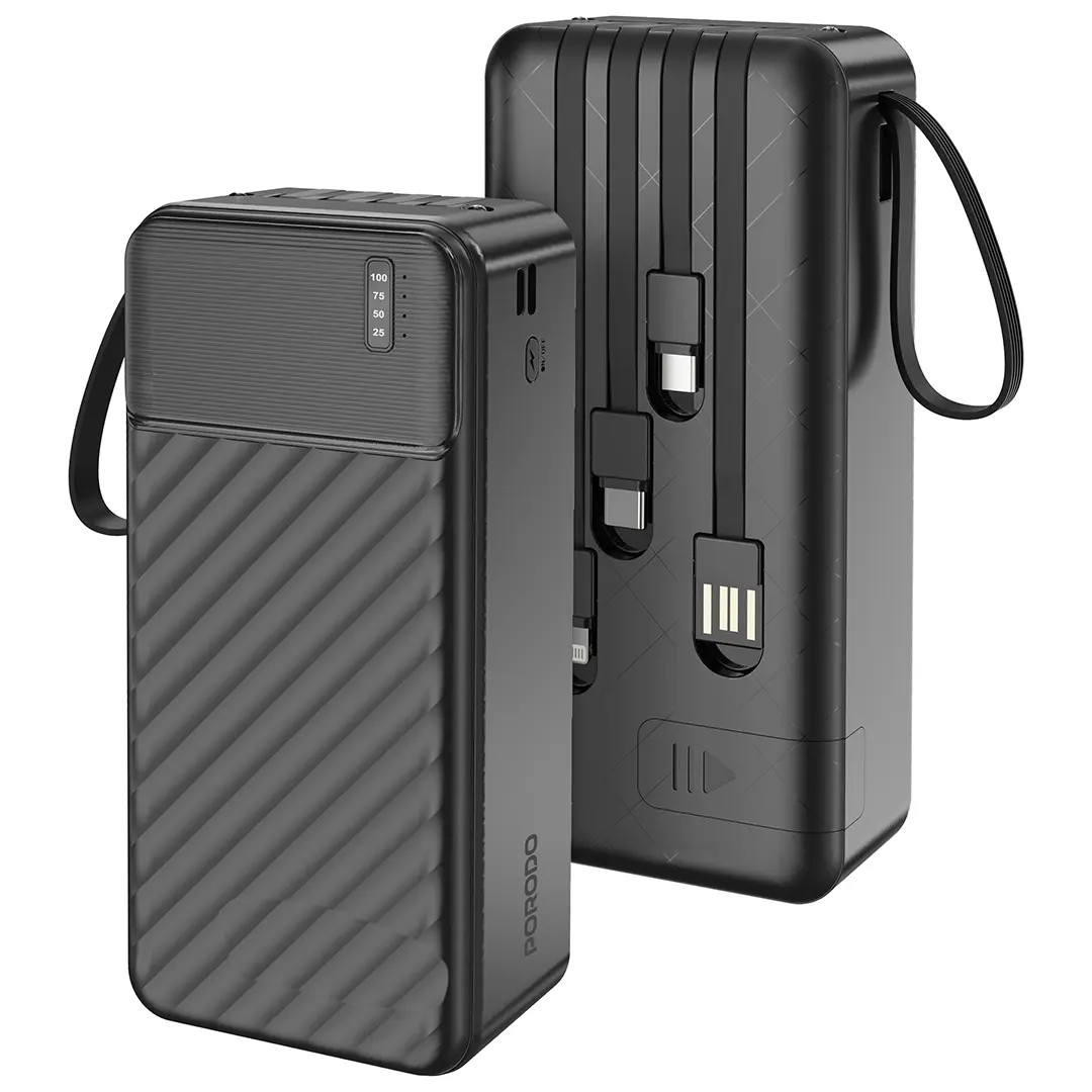 Porodo Piano 30000mAh Power Bank with Built-in Cables – Black