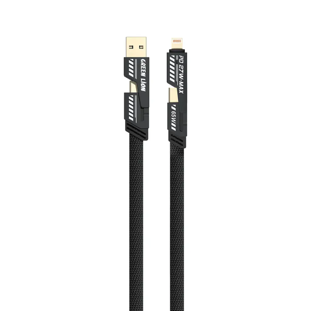 Green Lion 2-in-2 Braided Charging Cable, 65W, 2m - Black