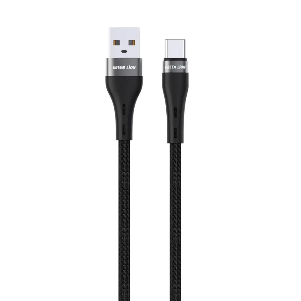Green Lion Braided USB-A to USB-C Cable, 15W, 2m - Black