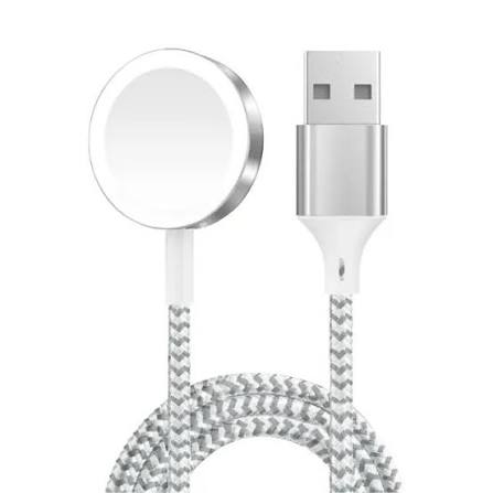 كابل شحن مغناطيسي مجدول من جرين ليون 1.2 متر (USB-A) لساعة أبل – فضي
