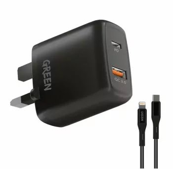 Green lion Dual USB Port Wall Charger with Type-C to Lightning Cable