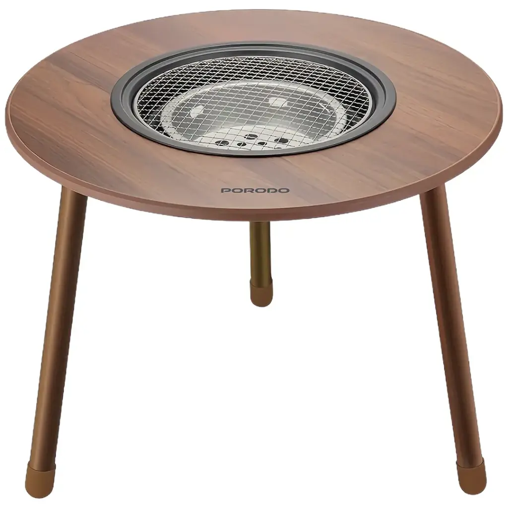 Porodo Lifestyle Tripod-Base Outdoor Round Grill Table - Brown