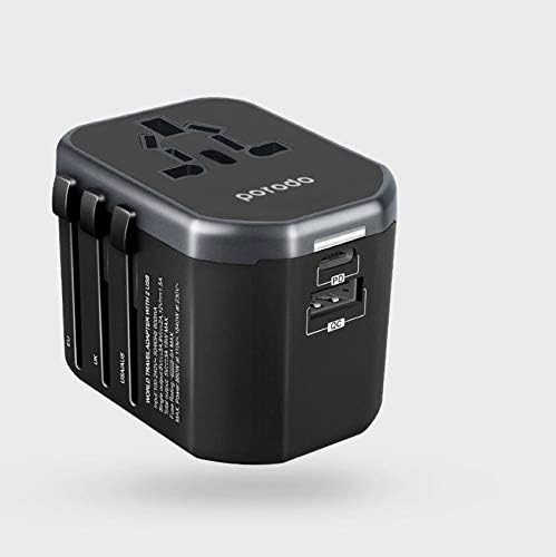 Porodo Universal Travel Charger 2.4A Dual Fuse Ac Output International Plugs PD 18W+QC