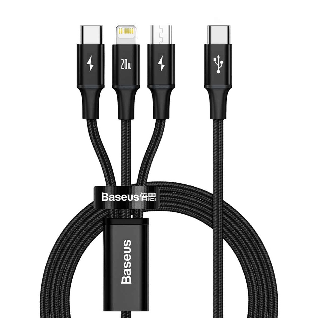 Baseus Rapid Series 3-in-1 Fast Charging Data Cable Type-C to Micro+iPhone+Type-C PD 20W 1.5m