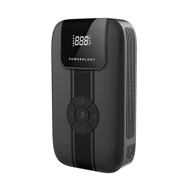 Powerology Jump Starter With Air Compressor, Powerbank, LED Light, 11200mAh Battery Capacity