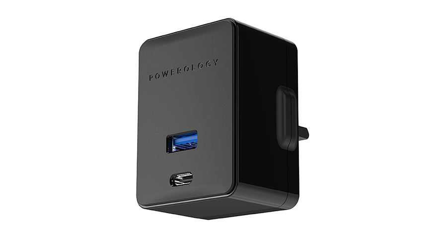 Powerology Ultra-Quick PD & QC Charger Dual Ports 36W Simultaneous Fast Charging For Two Devices-Black