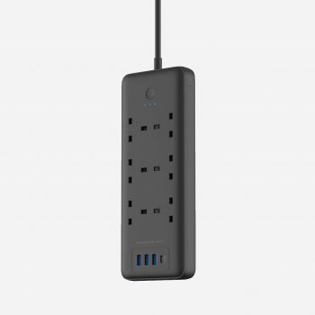 Powerology Smart Multiport Socket 6 AC, 3 USB & USB-C PD 30W, 3250W 13A - Black