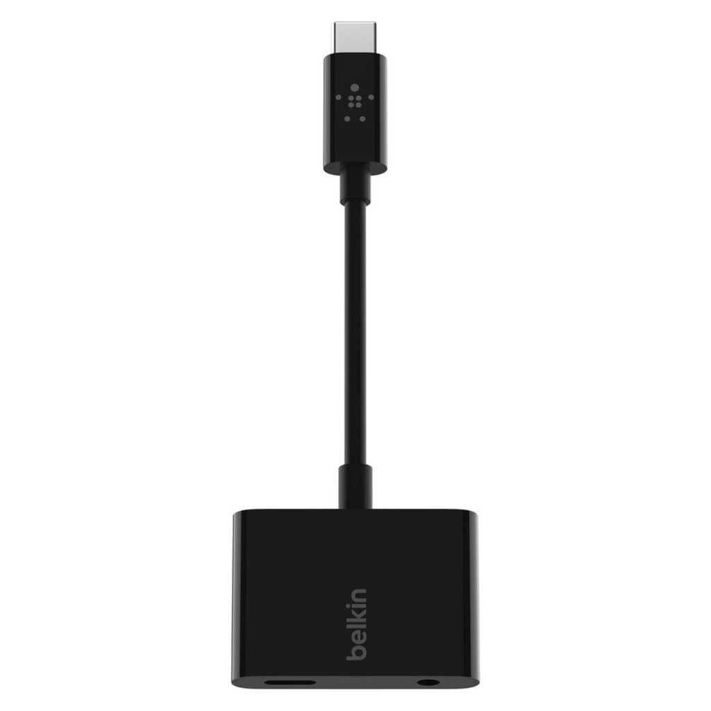 محوّل Belkin RockStar للصوت 3.5 مم مع شحن USB-C – أسود